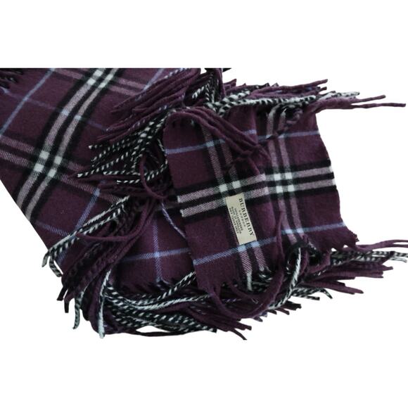 Burberry Cashmere Plaid Scarf Double Fringe in Purple - Picture 7 of 7